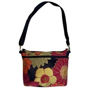 DANNY K Tapestry Crossbody Shoulder Clutch Bag Floral Splash Red Gold Black